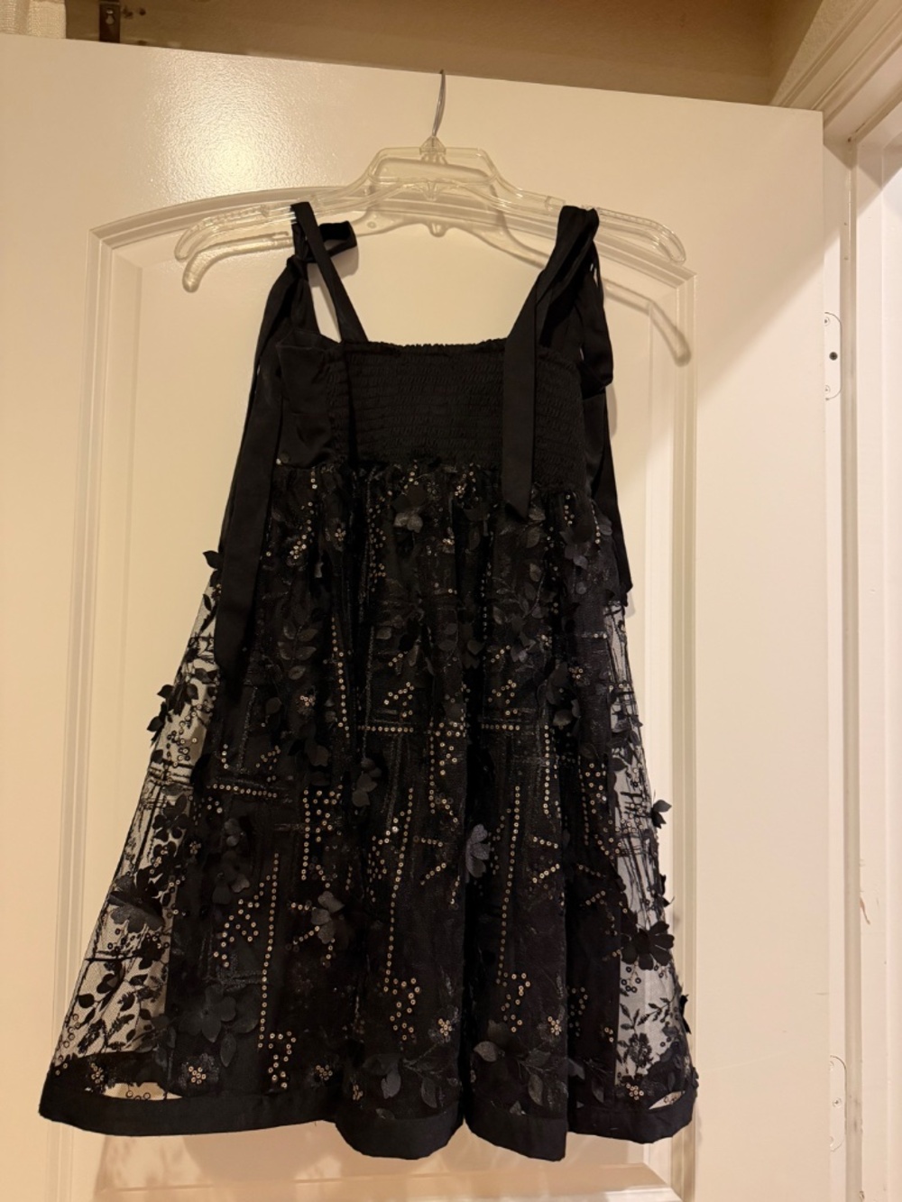 Mustard Seed Black Floral Sequin Tie-Shoulder Dress
